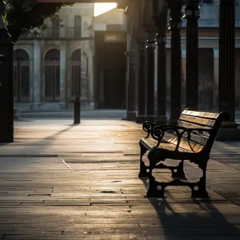 Lonely street bench in deserted city square shot on Sony A7C - Image 3