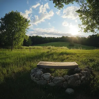 Traditional well in a sunlit meadow with wooden and stone features - Image 4