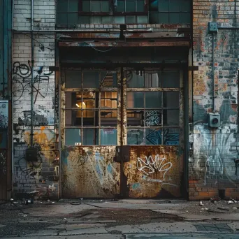 Abandoned urban warehouse with graffiti walls - Image 2