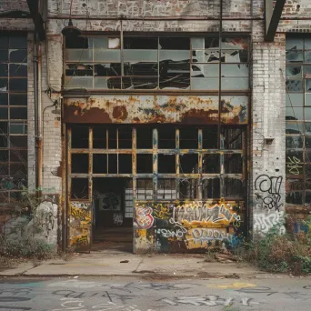 Abandoned urban warehouse with graffiti walls - Image 4