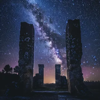 Ancient ruins under a starry sky at night - Image 1