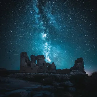 Ancient ruins under a starry sky at night - Image 4