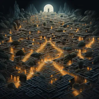 Digital artwork demonstrating a shifting labyrinth changing with the viewer