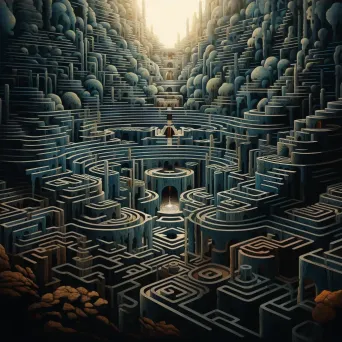 Digital artwork demonstrating a shifting labyrinth changing with the viewer