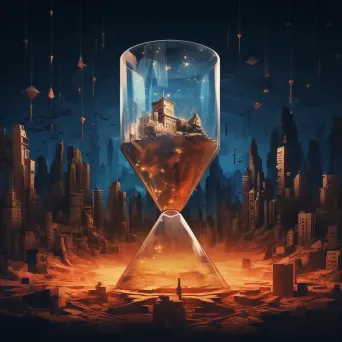 Low poly digital art of a city caught in the confines of an hourglass - Image 1