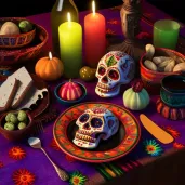 Mexican table set for Dia de los Muertos celebration - Image 4