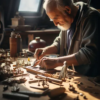 Close-up of artisan assembling traditional boat parts with tools - Image 2