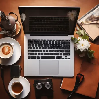 Flat lay of a laptop and smartphone on a desk - Image 2