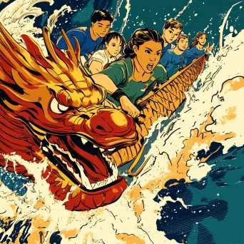 Comic-style illustration of community in an annual dragon boat race - Image 4