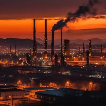 Industrial cityscape at dusk with uneven chimneys on Sony A7 IV - Image 1