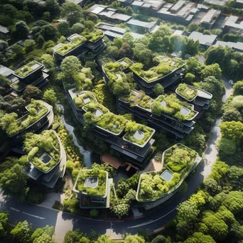 Aerial view of urban rooftops with greenery - Image 1