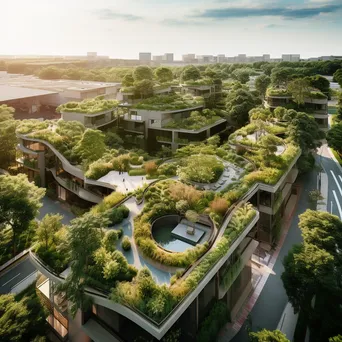 Aerial view of urban rooftops with greenery - Image 2