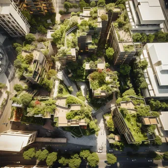 Aerial view of urban rooftops with greenery - Image 4