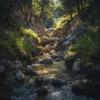 Mystical Mountain Stream in Canyon