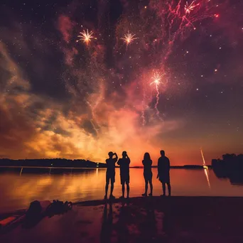 Fireworks illuminating the night sky over a lake - Image 3