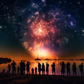 Fireworks illuminating the night sky over a lake - Image 4