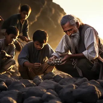 Elder pearl diver teaching young apprentices on shore - Image 4