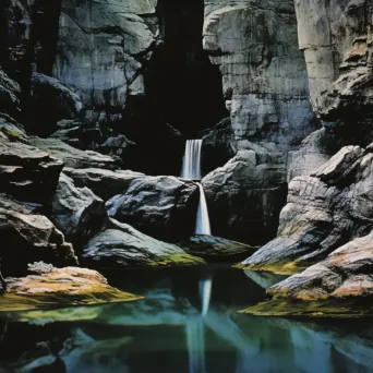 Tranquil Waterfall Cascading into Crystal-Clear Pond