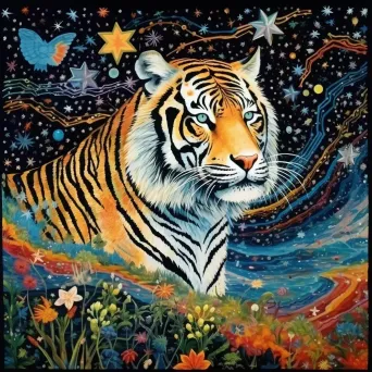 Captivating illusion of a constellation smoothly morphing into a tiger