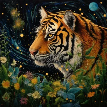 Captivating illusion of a constellation smoothly morphing into a tiger