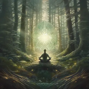 Person meditating in serene forest with ethereal energy - Image 1