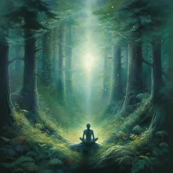 Person meditating in serene forest with ethereal energy - Image 3