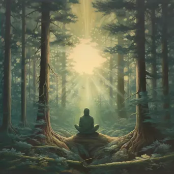 Person meditating in serene forest with ethereal energy - Image 4