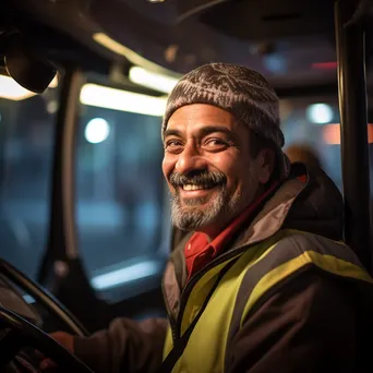 A smiling bus driver greeting passengers at the bus door. - Image 2