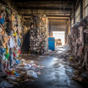 Recycling center with sorted bins of plastics and paper waste - Image 1