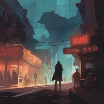 Atmospheric illustration of a shadowy figure in foggy 1940s city streets - Image 1