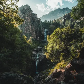 Hidden Waterfall in Mountain Valley