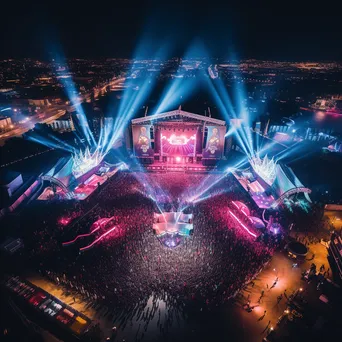 Aerial view of a massive open-air concert with colorful lights. - Image 2