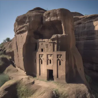 Image of an Ethiopian rock-hewn church against a clear blue sky - Image 4