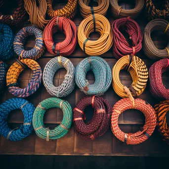 Overhead view of colorful hand-made rope coils - Image 1