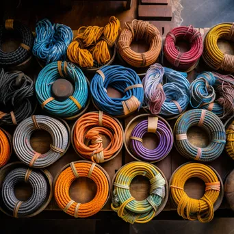 Overhead view of colorful hand-made rope coils - Image 4