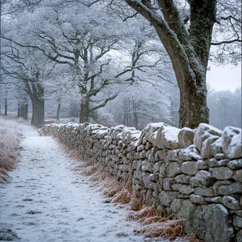 Winter Dry Stone Wall Scene