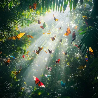 Tropical rainforest canopy with birds and butterflies - Image 1