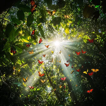 Tropical rainforest canopy with birds and butterflies - Image 4