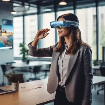 Female startup founder wearing augmented reality glasses in an office. - Image 3