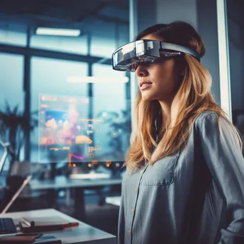 Female startup founder wearing augmented reality glasses in an office. - Image 4