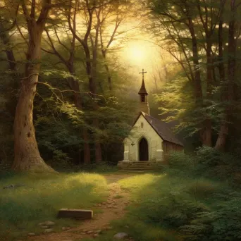 Small chapel in serene forest glade at sunset - Image 1