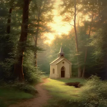 Small chapel in serene forest glade at sunset - Image 2