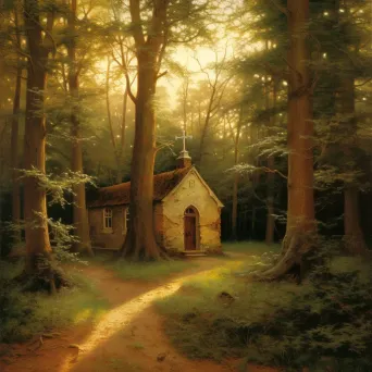 Small chapel in serene forest glade at sunset - Image 3