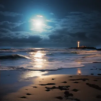 Illustration of tranquil beach scene under full moon - Image 2