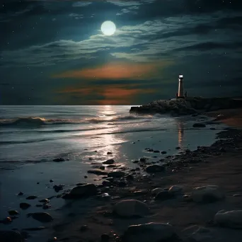 Illustration of tranquil beach scene under full moon - Image 4