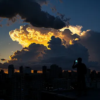 Rooftop silhouette against dramatic clouds and skyline - Image 1