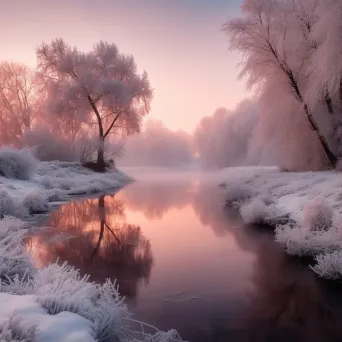 Icy landscape at winter dawn with frost-covered trees - Image 2