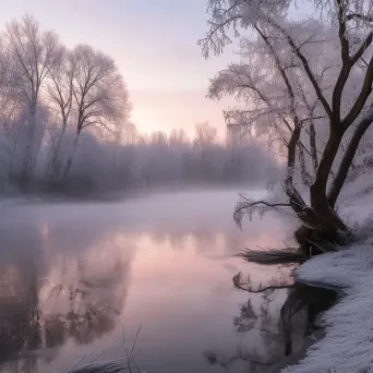 Icy landscape at winter dawn with frost-covered trees - Image 3