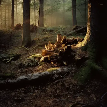 Forest floor with cork bark remnants at dusk - Image 1