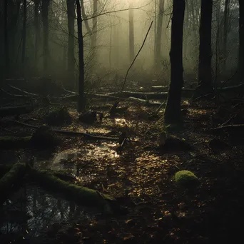 Forest floor with cork bark remnants at dusk - Image 2